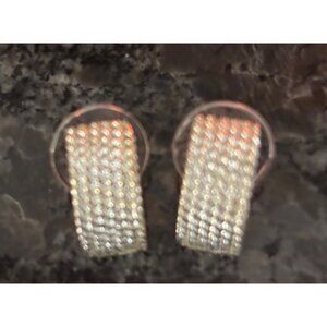 Vintage Monet Silver-Tone Rhinestone Earrings Pierced Signed